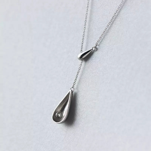 NEW 925 Silver Zircon Water Drop Lariat Necklace - Picture 5 of 11